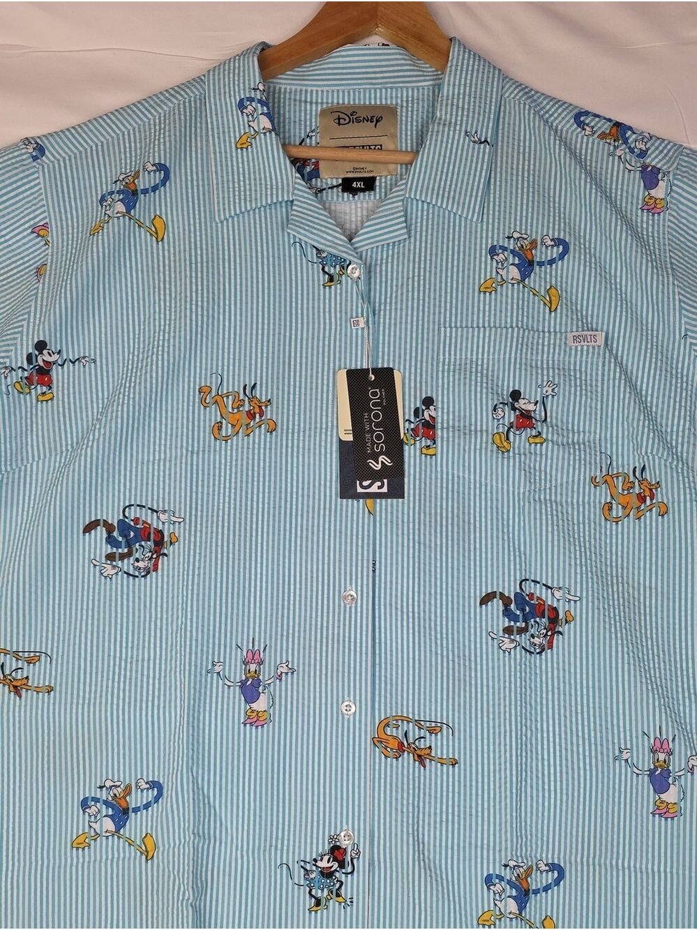 Disney Blue & White Striped Short Sleeve Character Print Button-Up Shirt 4XL